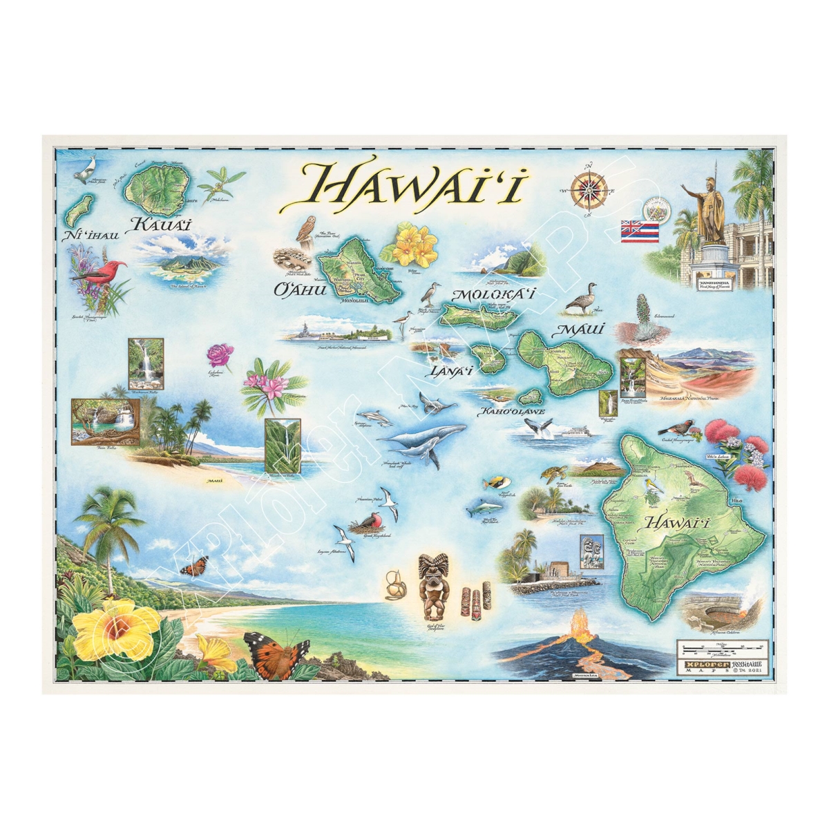 MAP_HI Hawai'i State Hand-Drawn Map