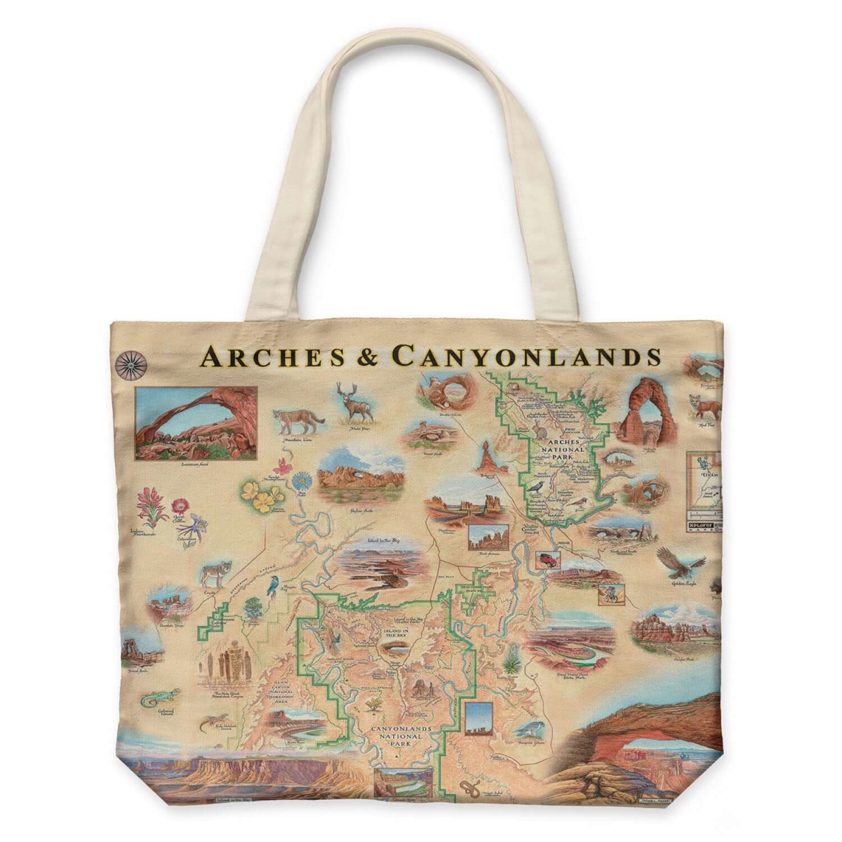CTOTE_ARCAN Arches & Canyonlands National Parks Map Canvas Tote Bag