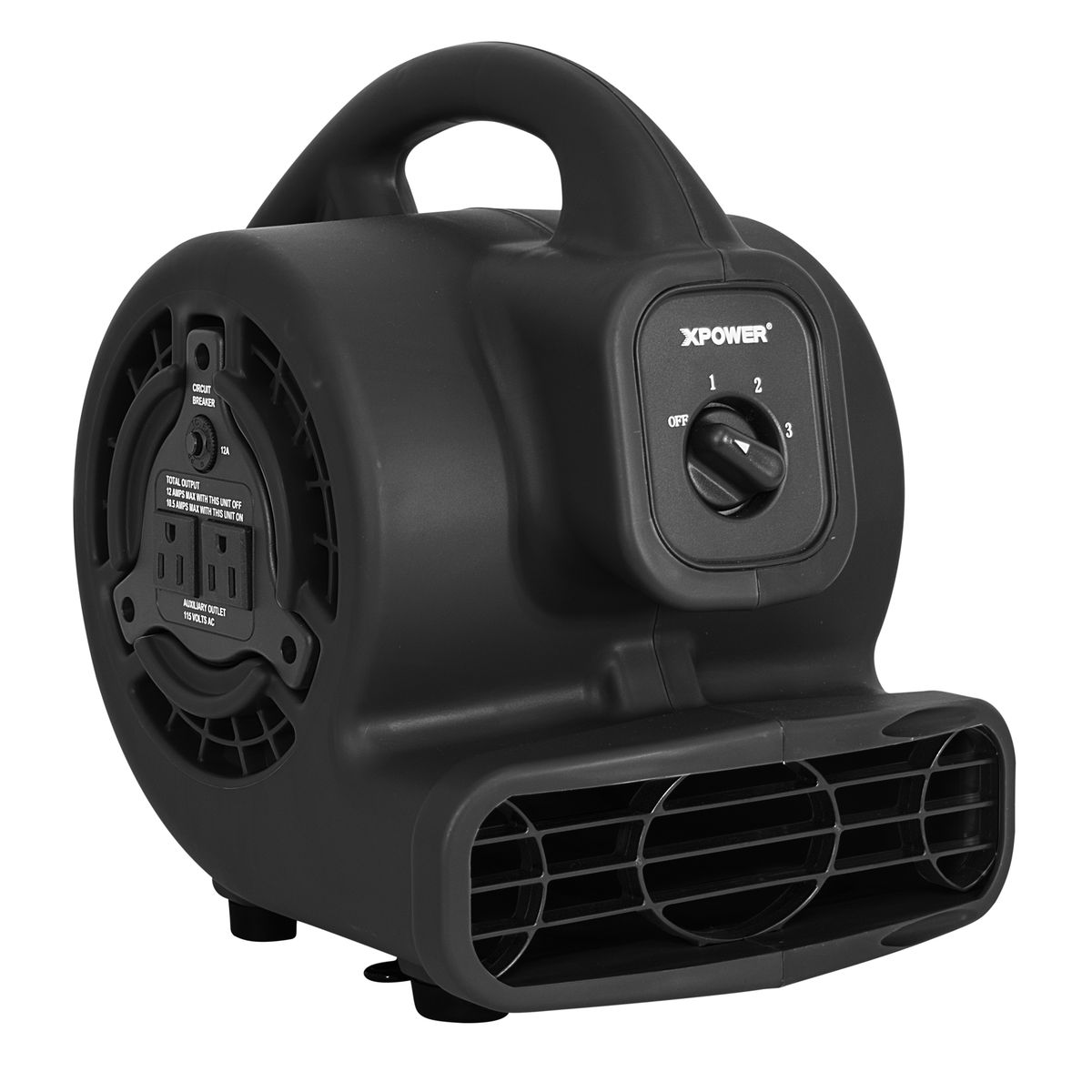 600 CFM Multi-Purpose Mini Mighty Air Mover, Utility Fan & Dryer Blower with Built-in Power Outlets - Black -  Xpower, XP626292