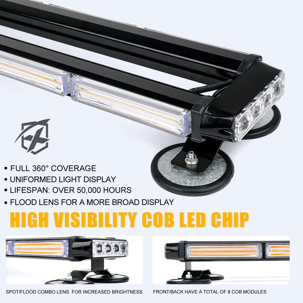 SL-C108M-G6-WY 26 in. White & Amber Rooftop LED Strobe Light with Magnetic Base