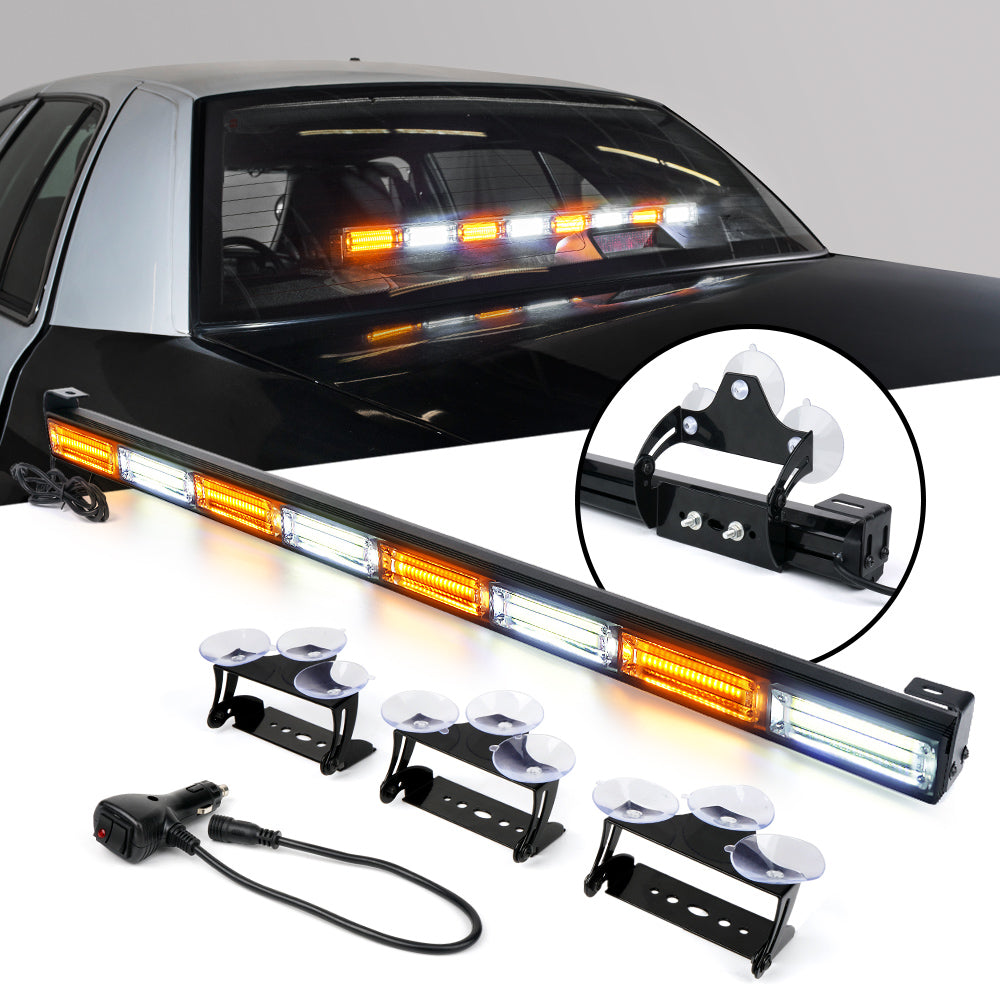 35 in. White & Amber G2 Vigilante Series 40 watt Traffic Advisor COB LED Strobe Light Bar with Suction Cup Brackets