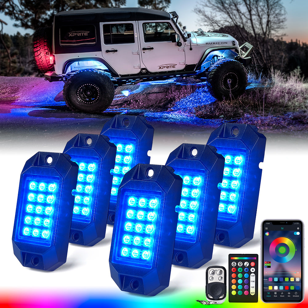 DL-RL-G5-6PC RGB LED Rock Lights with Remote Control Plus Bluetooth, Discovery Series - 6 Piece