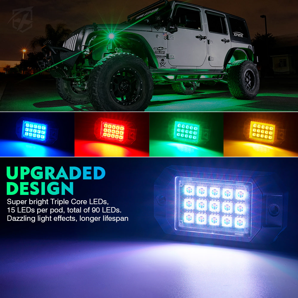 DL-RL-G5-8PC RGB LED Rock Lights with Remote Control Plus Bluetooth, Discovery Series - 8 Piece