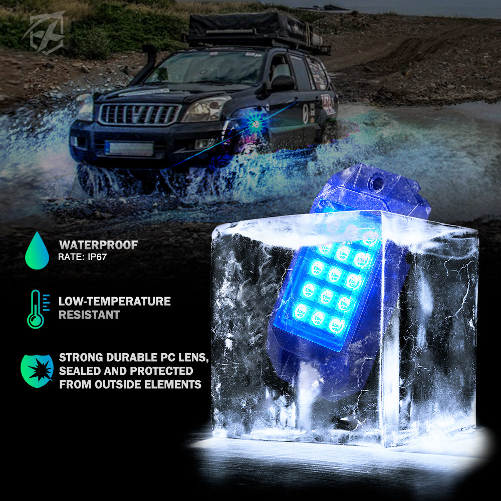 RGB LED Rock Lights with Remote Control Plus Bluetooth, Discovery Series - 10 Piece