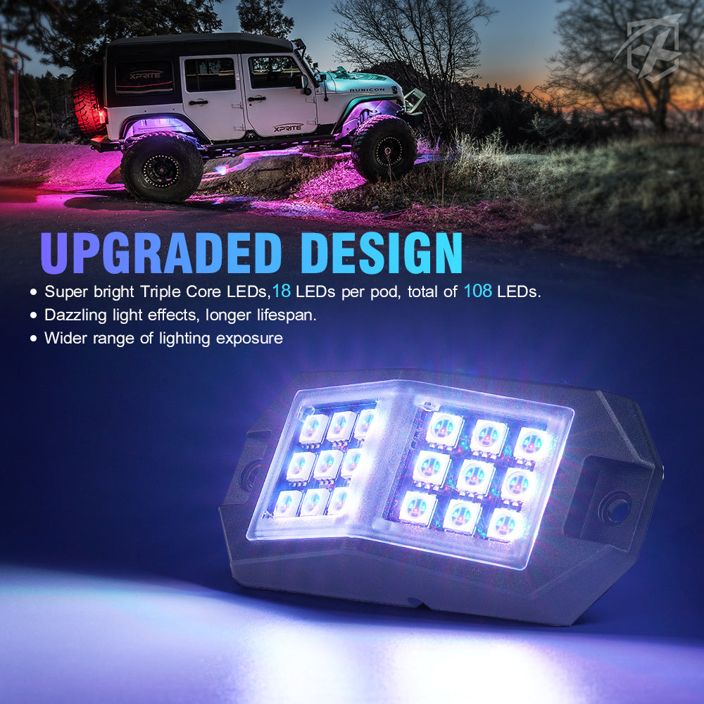 Multi-Color RGB-W LED Rock Lights, Discovery Plus Series - 8 Piece