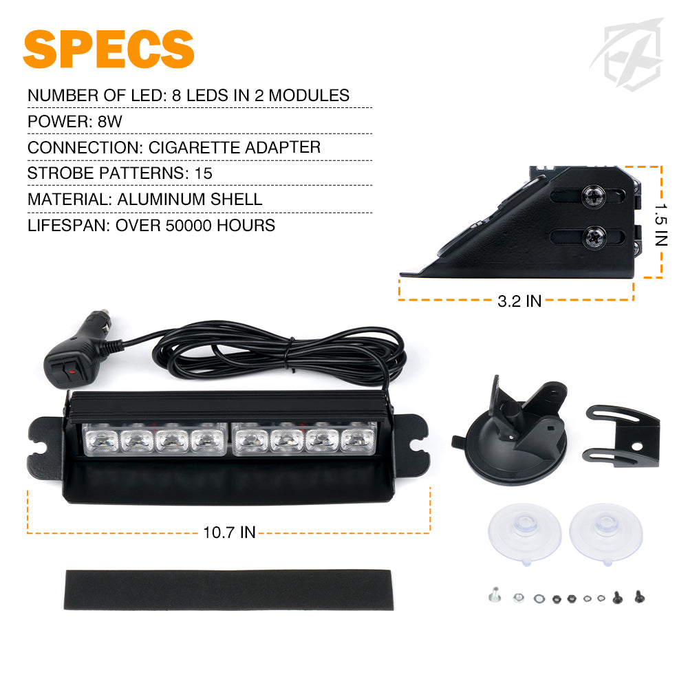 WSL-G1-8IN-WB 8 in. White & Blue Windshield LED Strobe Lights, Cadet Series