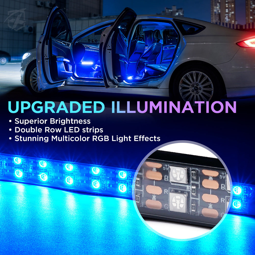 DL-IL-G6 Celestial Series Double Row RGB LED Interior Car Light Set, Bluetooth & Remote Control - 4 Piece
