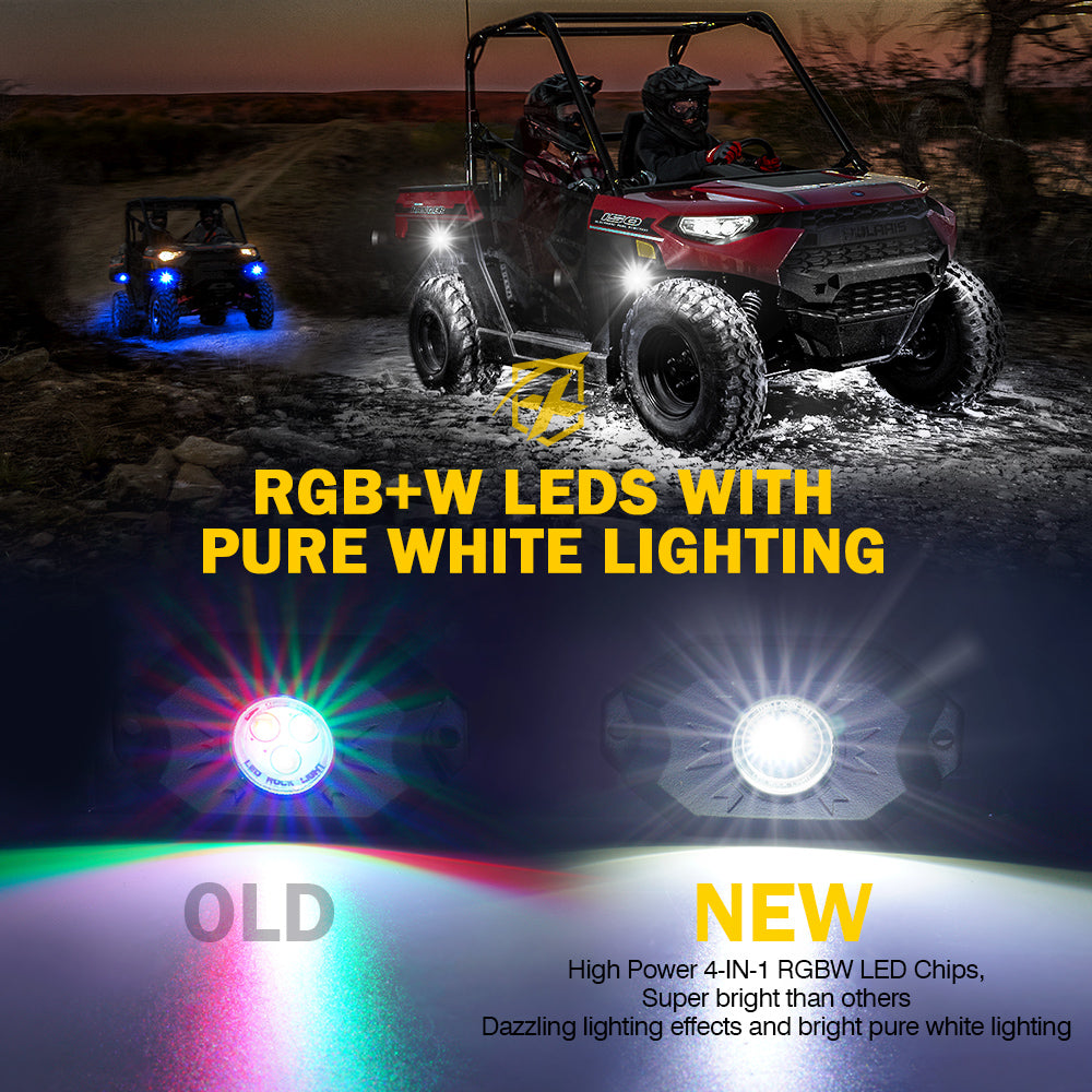 DL-RL-G7-6PC RGBW LED Rock Lights Kit with Bluetooth Control, Trophy Series - 6 Piece