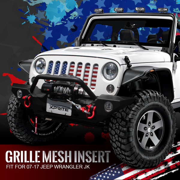 Mesh Insert with USA Flag for Jeep Wrangler JK 2007-2018 Stock Grille