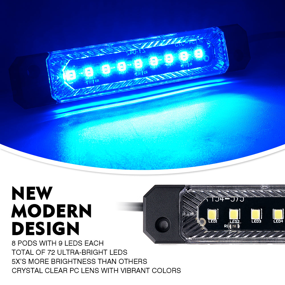 Focal Series Truck Bed Interior Exterior LED Light 8 Pod Set with Switch