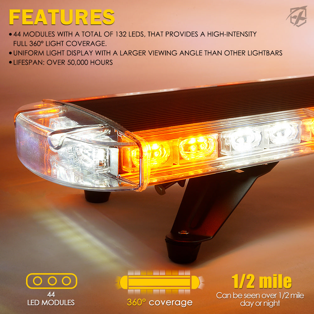 SL-8607-RB 48 in. LED Rooftop Strobe Light Bar with Mounting Brackets - Crane Series