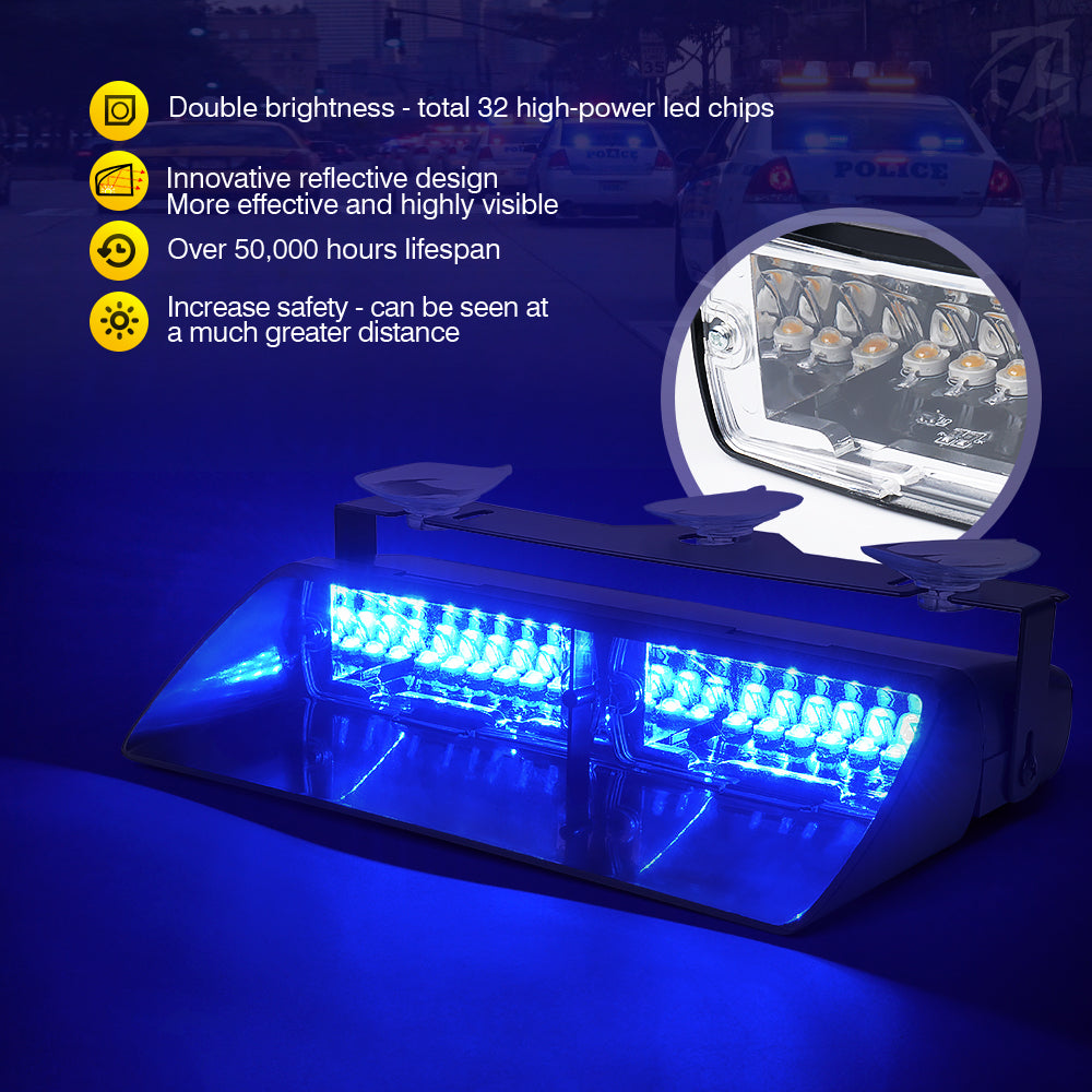 YL126-RB Red & Blue Dual LED Dash Light Bars, Unmarked Series
