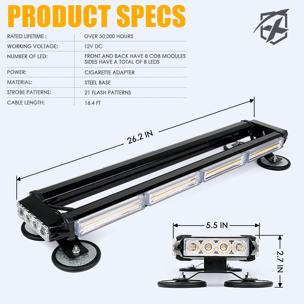 SL-C108M-G6-WR 26 in. White & Red Rooftop LED Strobe Light with Magnetic Base