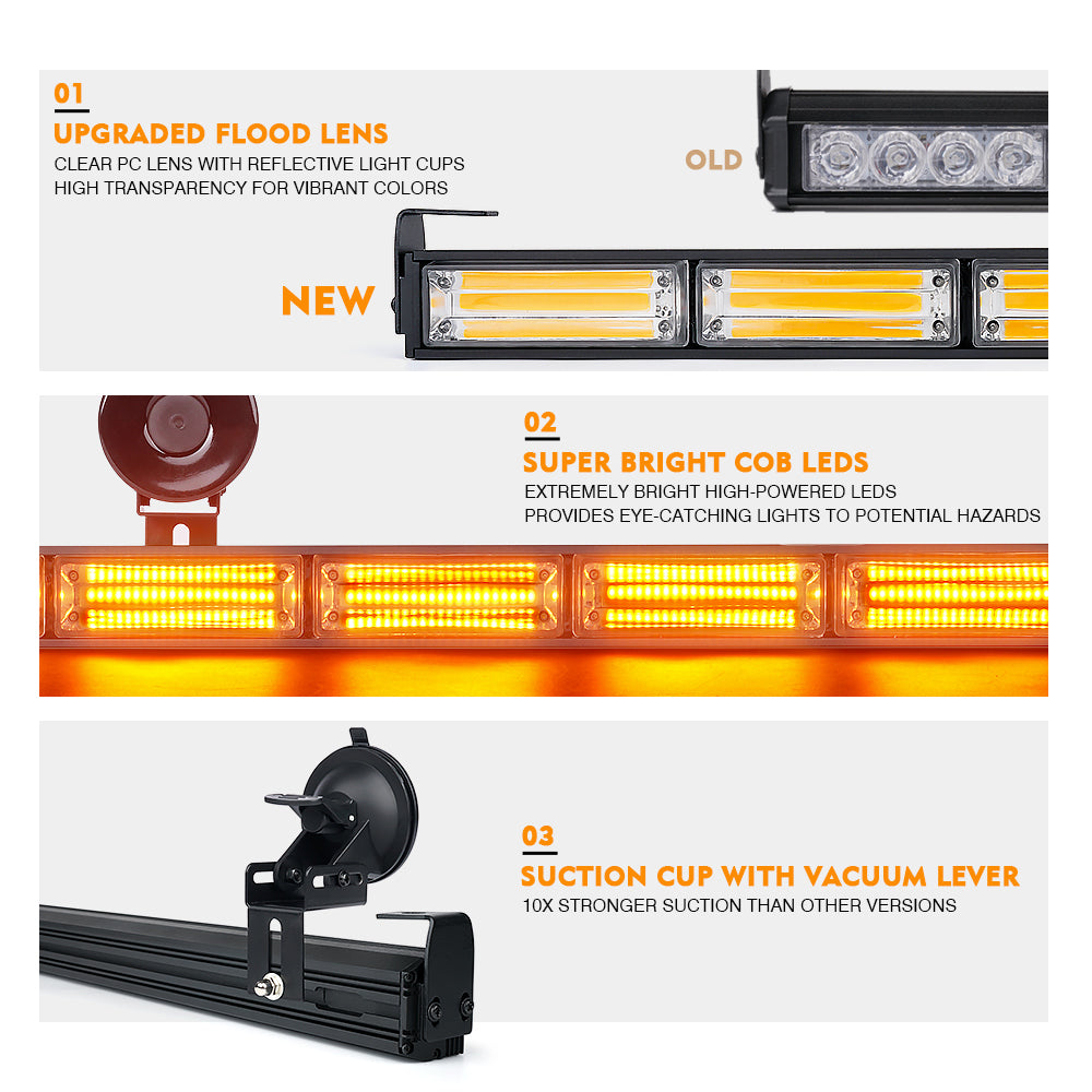 TAL-COB-G1-6M-WY 26 in. White & Amber LED Traffic Advisor Strobe Light Bar, Controller 6 Series