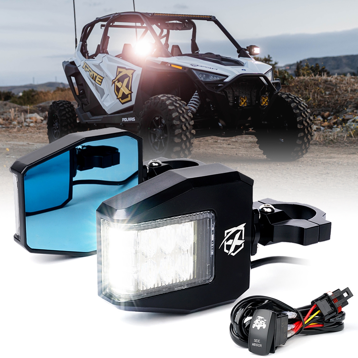 UTV-SM-G13-CLR Destiny Series UTV Side View Mirrors with Spotlights