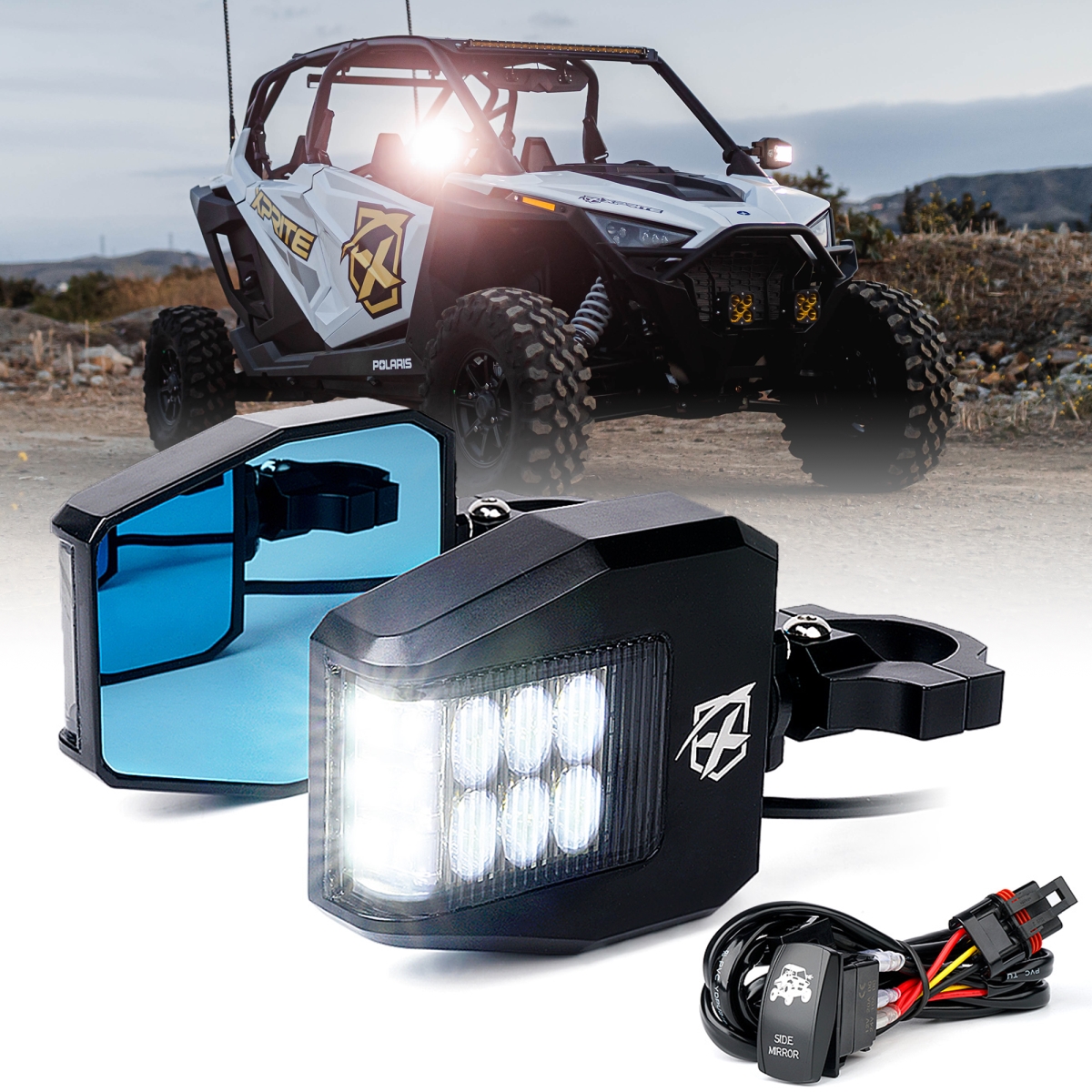 UTV-SM-G13-SMK Destiny Series UTV Side View Mirrors with Spotlights