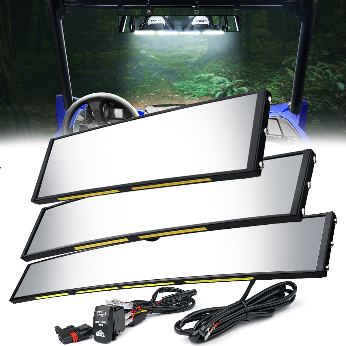 UTV-CM-G17-9IN Spirit Series Curved UTV Rear View Mirror with LED Lights