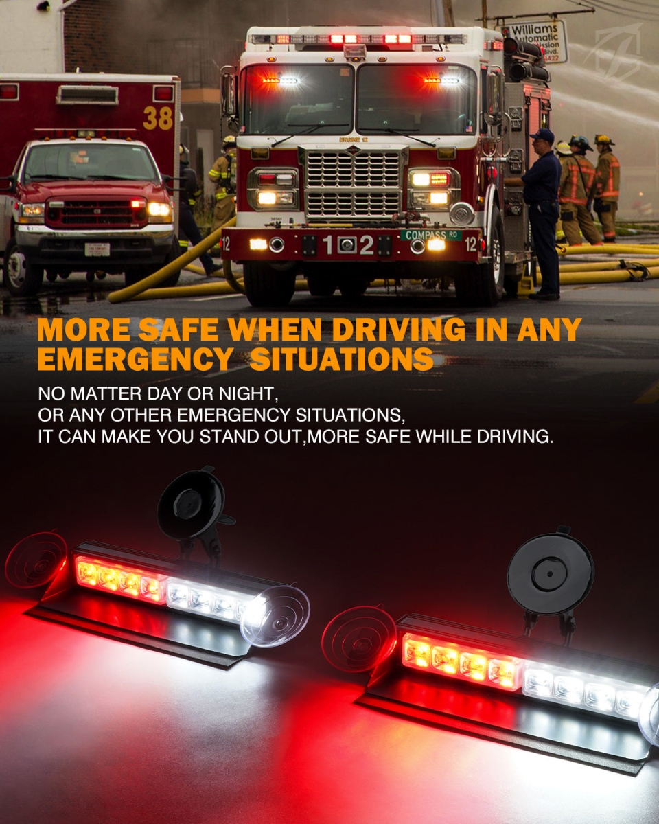 WSL-G3-8IN-WY White & Amber Emergency Dash Strobe Lights