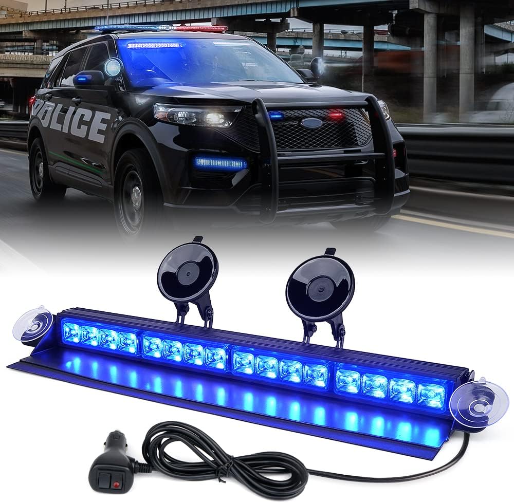 WSL-G2-16IN-B Windshield Dash Strobe Light with Suction Cups, Blue