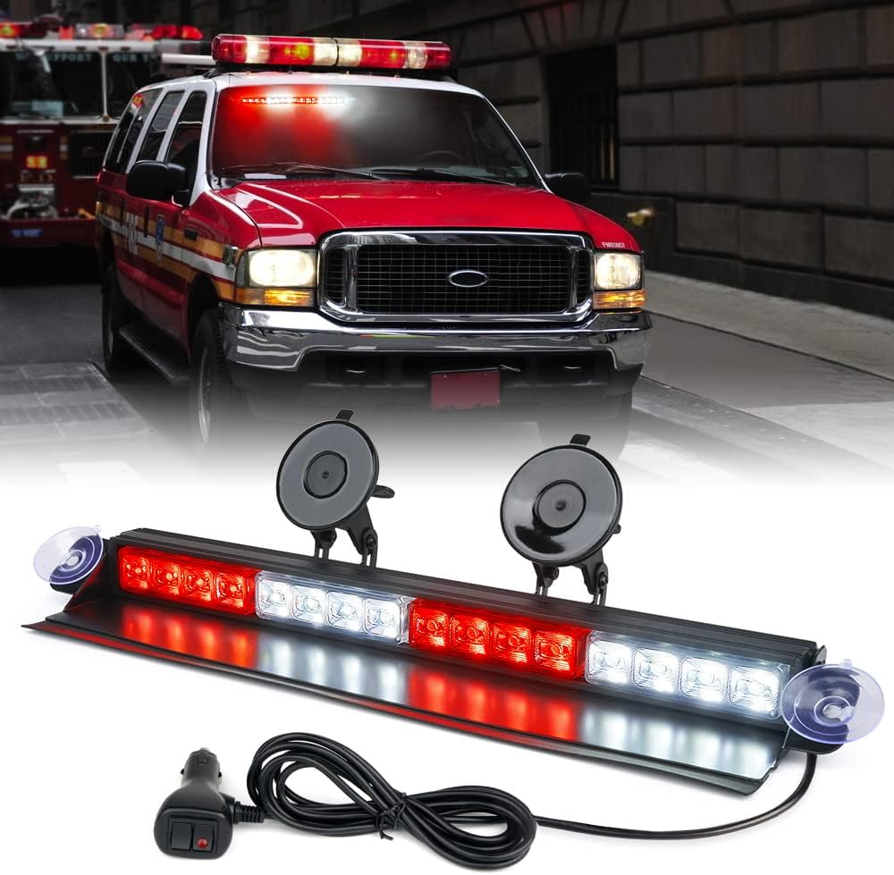WSL-G2-16IN-WR Windshield Dash Strobe Light with Suction Cups, White & Red