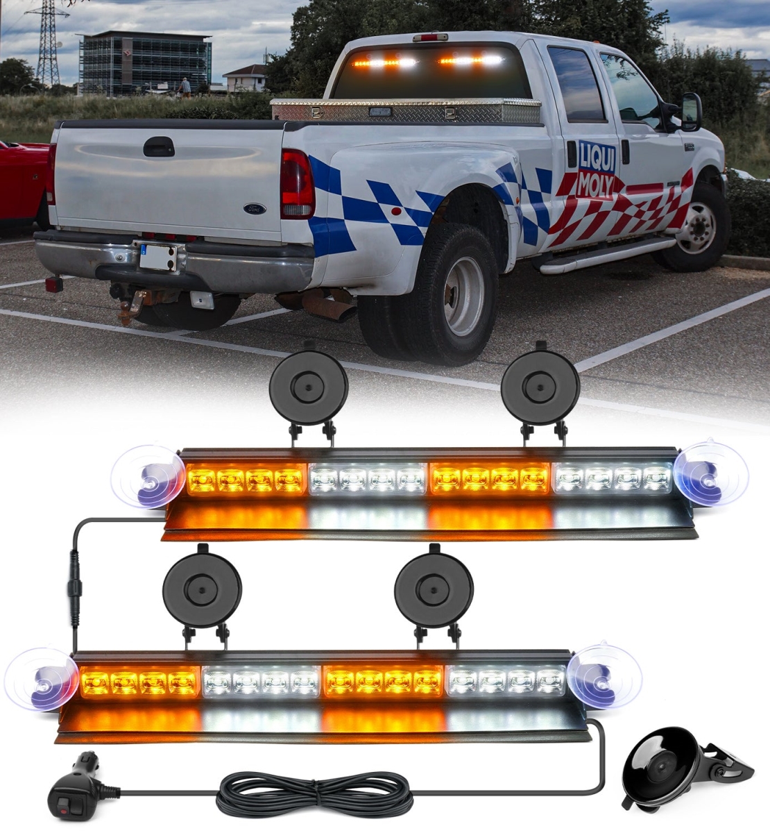 WSL-G3-16IN-WY White & Amber Windshield Dash Strobe Lights
