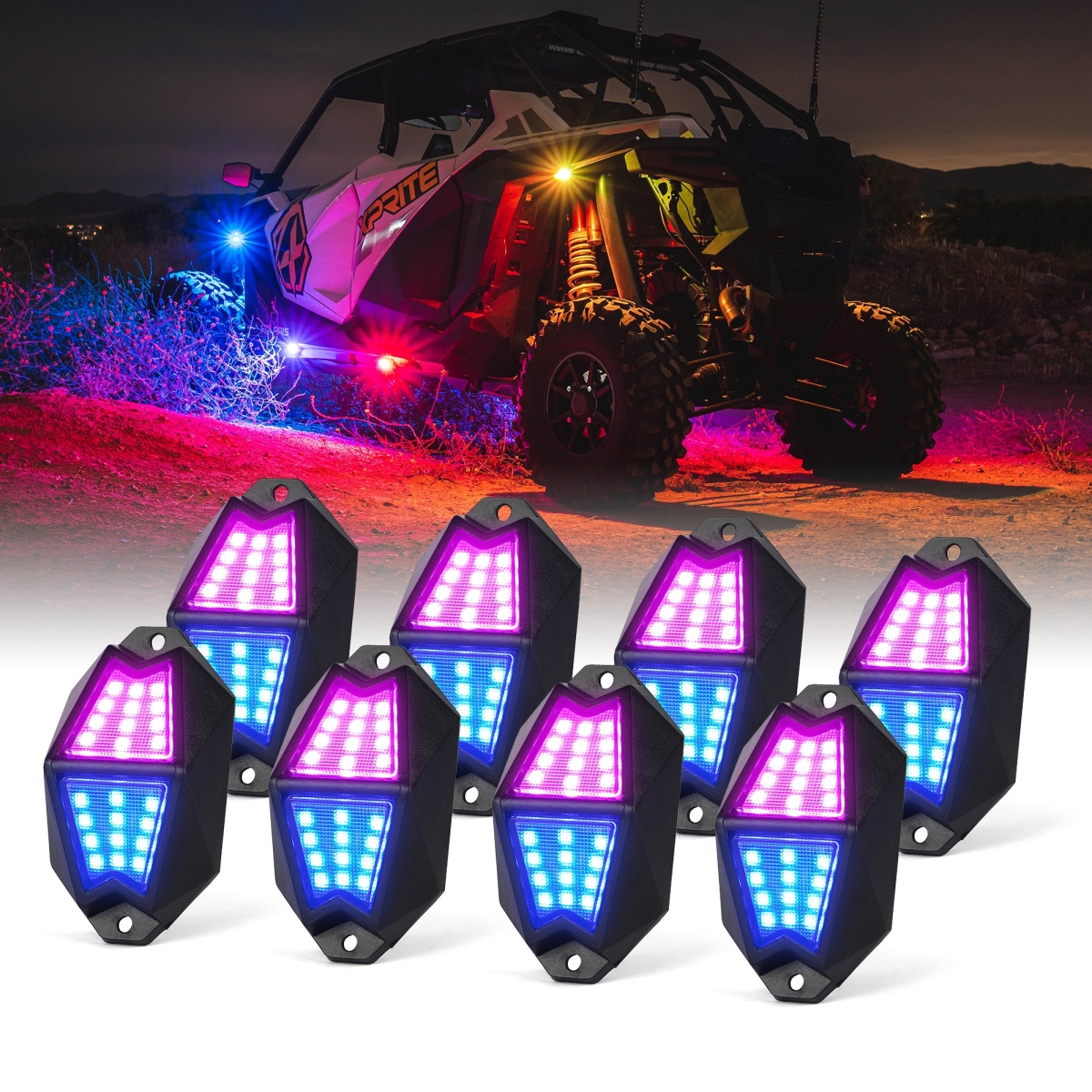 DL-RL-G8-10PC LED RGB-W Rock Lights, Multi Color - 10 Piece