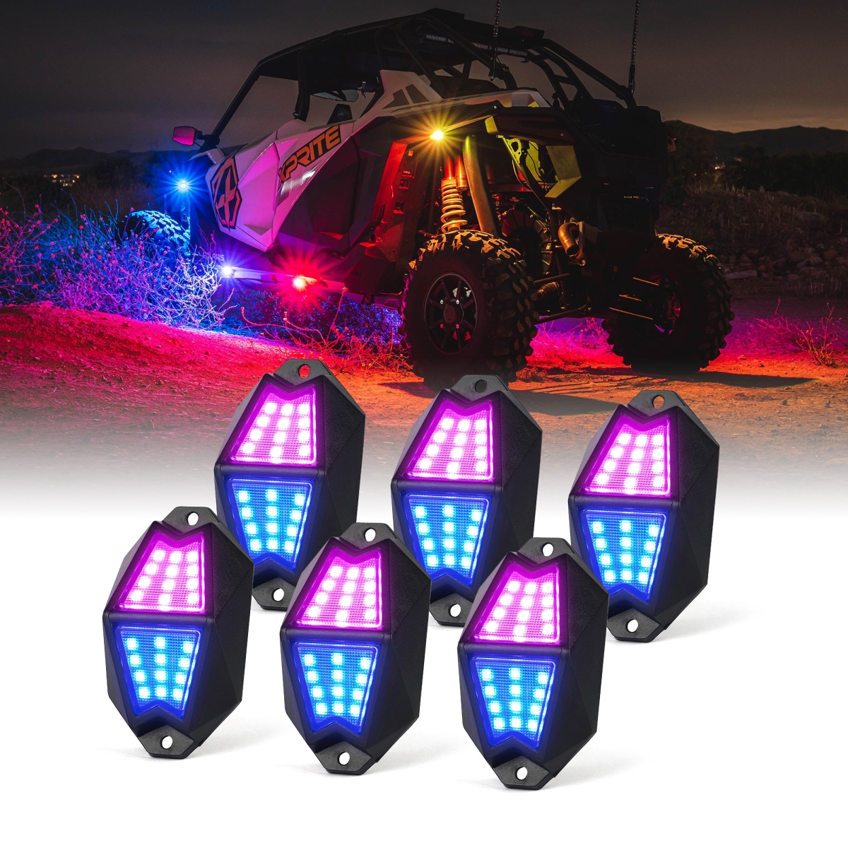DL-RL-G8-8PC LED RGB-W Rock Lights, Multi Color - 8 Piece