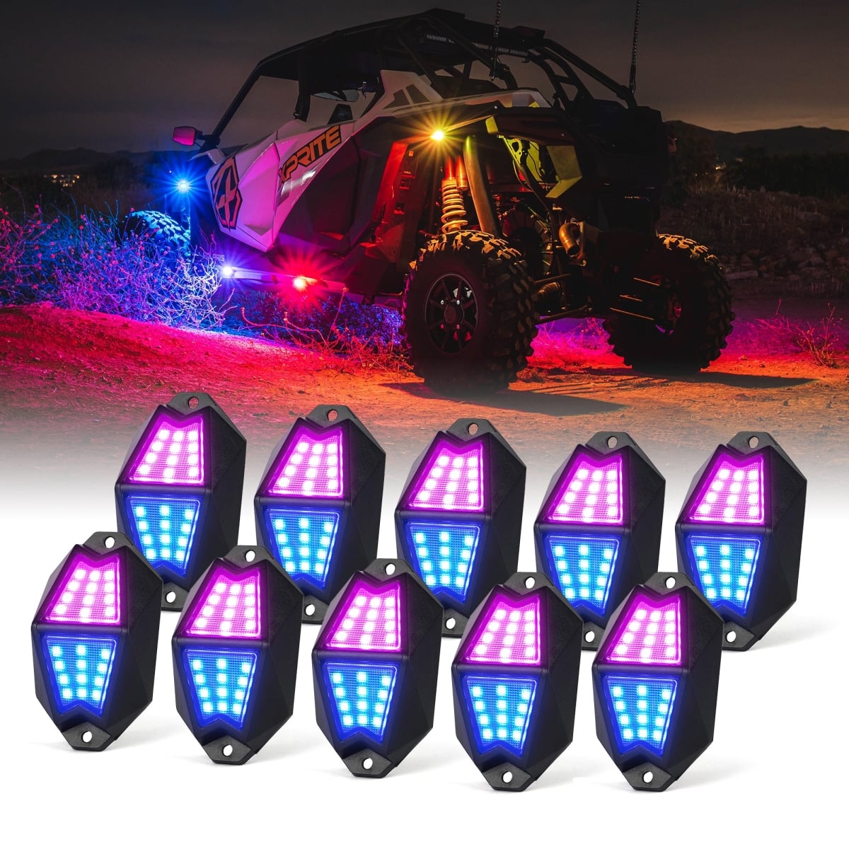 DL-RL-G8-4PC LED RGB-W Rock Lights, Multi Color - 4 Piece