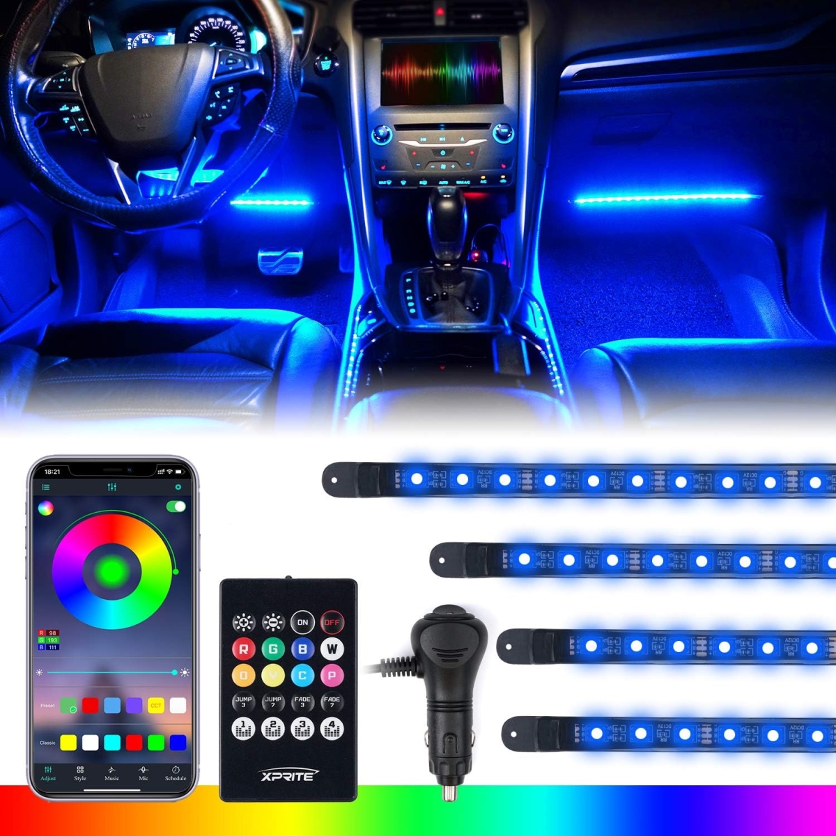 DL-IL-G8 RGB Interior Light Strips - Powered by Cigarette Plug