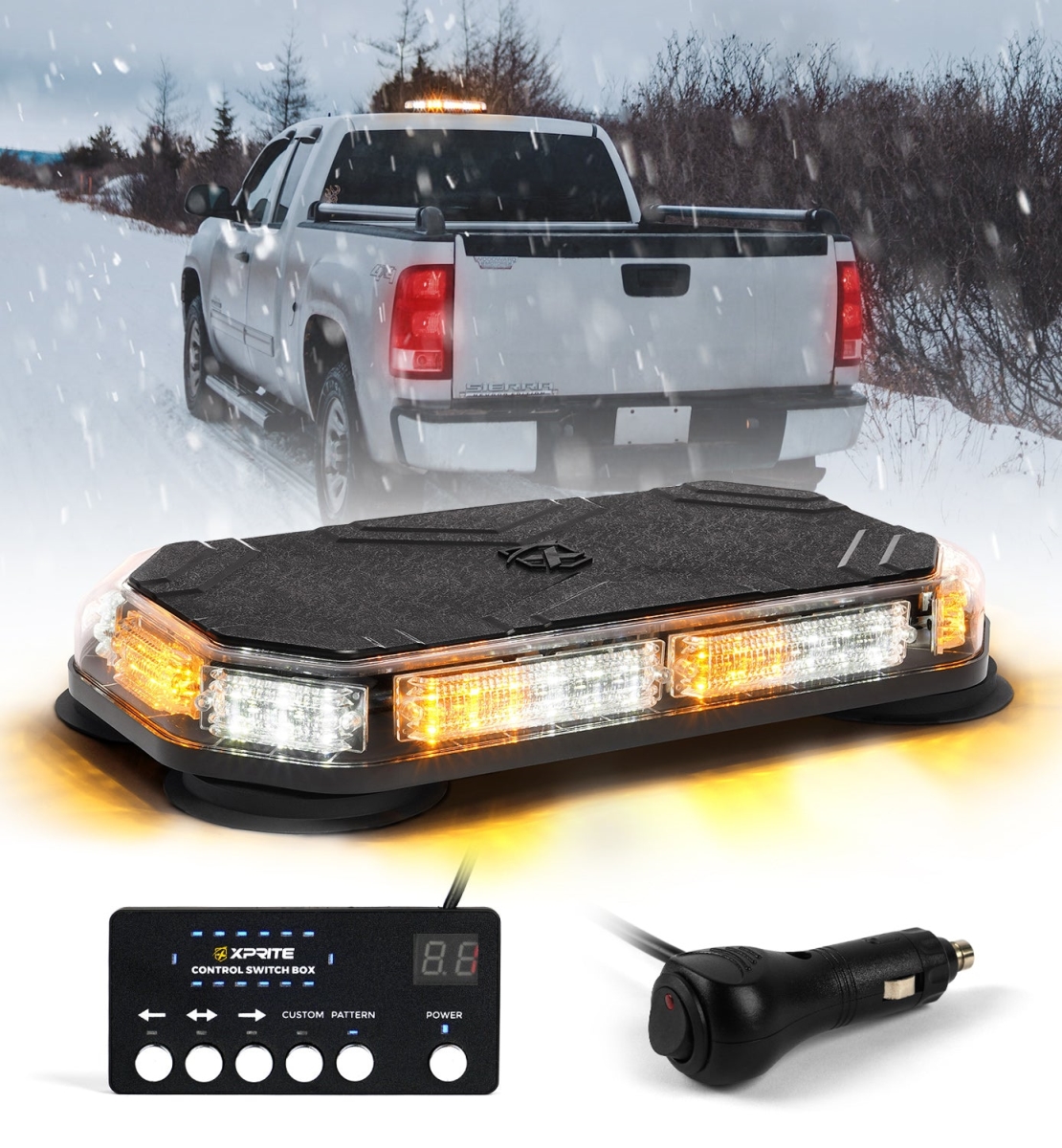 White & Amber LED Emergency Strobe Light with Magnetic Mount