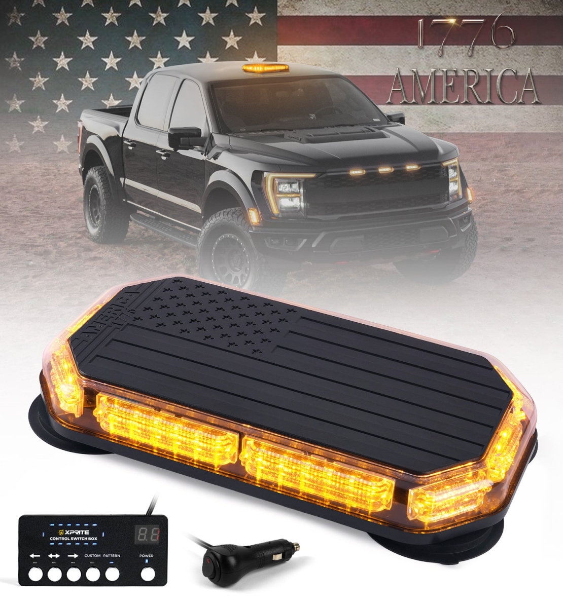 SLL-C120-G5-Y Amber 42 LED Rooftop Strobe Light with American Flag Design