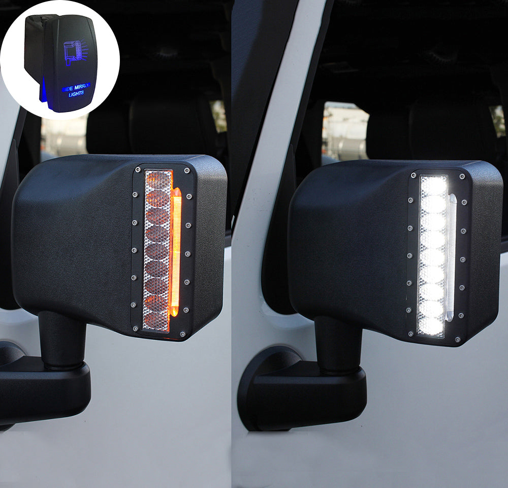 SM-JK-G1-SMK Jeep Wrangler JK Side Mirror Housing with LED Spotlight