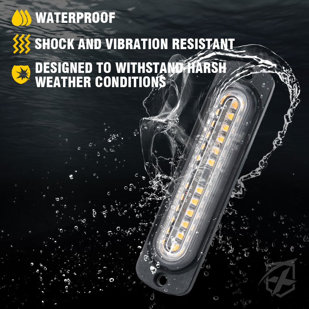 52026S-12-WY-4PC White & Amber Flush Mount Side Marker Emergency Strobe Light, Alert 12 Series - Set of 4