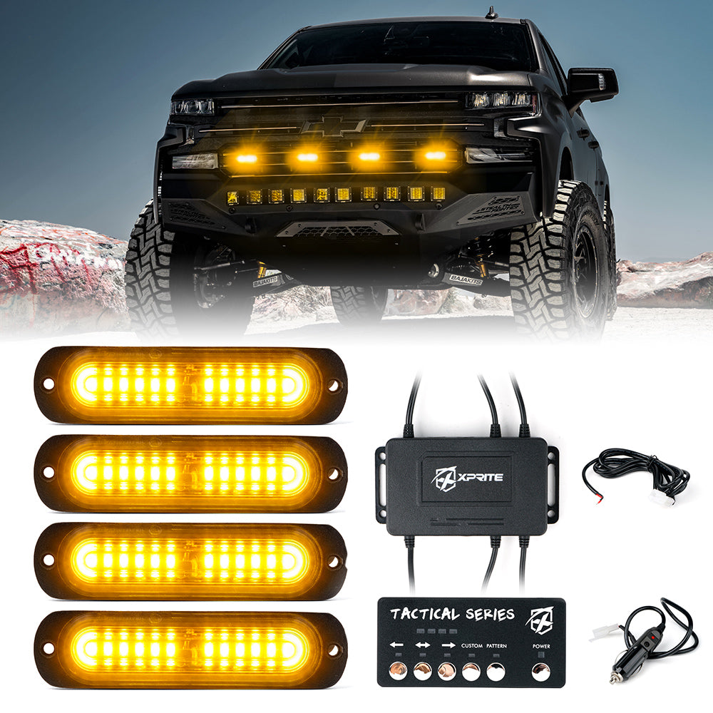 52027-4-Y Amber Grille & Surface Mount Light, Tactical 12 Series - Set of 4