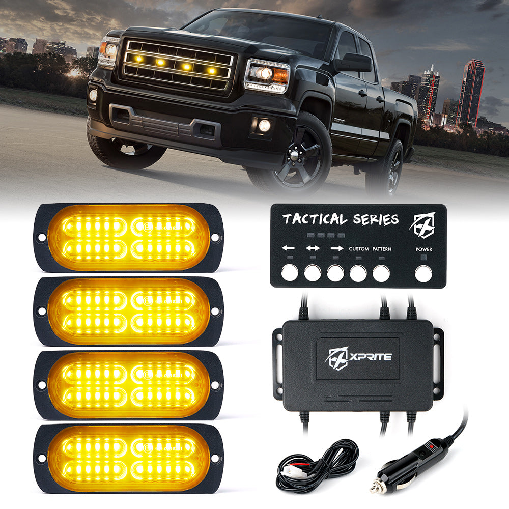 52028-4-Y Amber Grille & Surface Mount Light, Tactical 24 Series - Set of 4