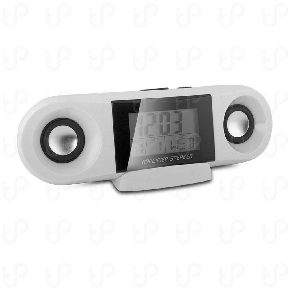 Picture of Generic 10825-SPK-115 iPod or MP3 Amplifier Speaker with Clock&#44; White & Black