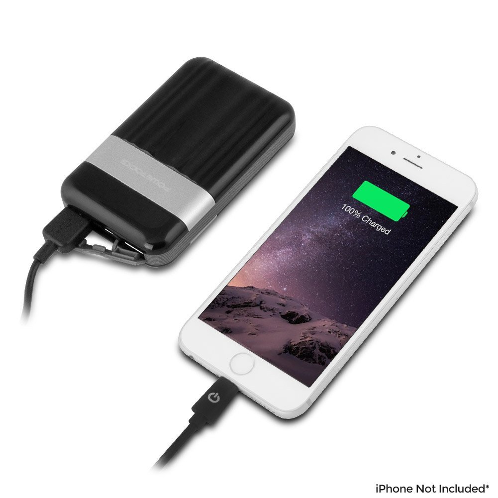 Picture of Powerocks 200259 Thunder Power 9000mAh Power Bank Portable Charger with Lightning Cable&#44; Silver & Black