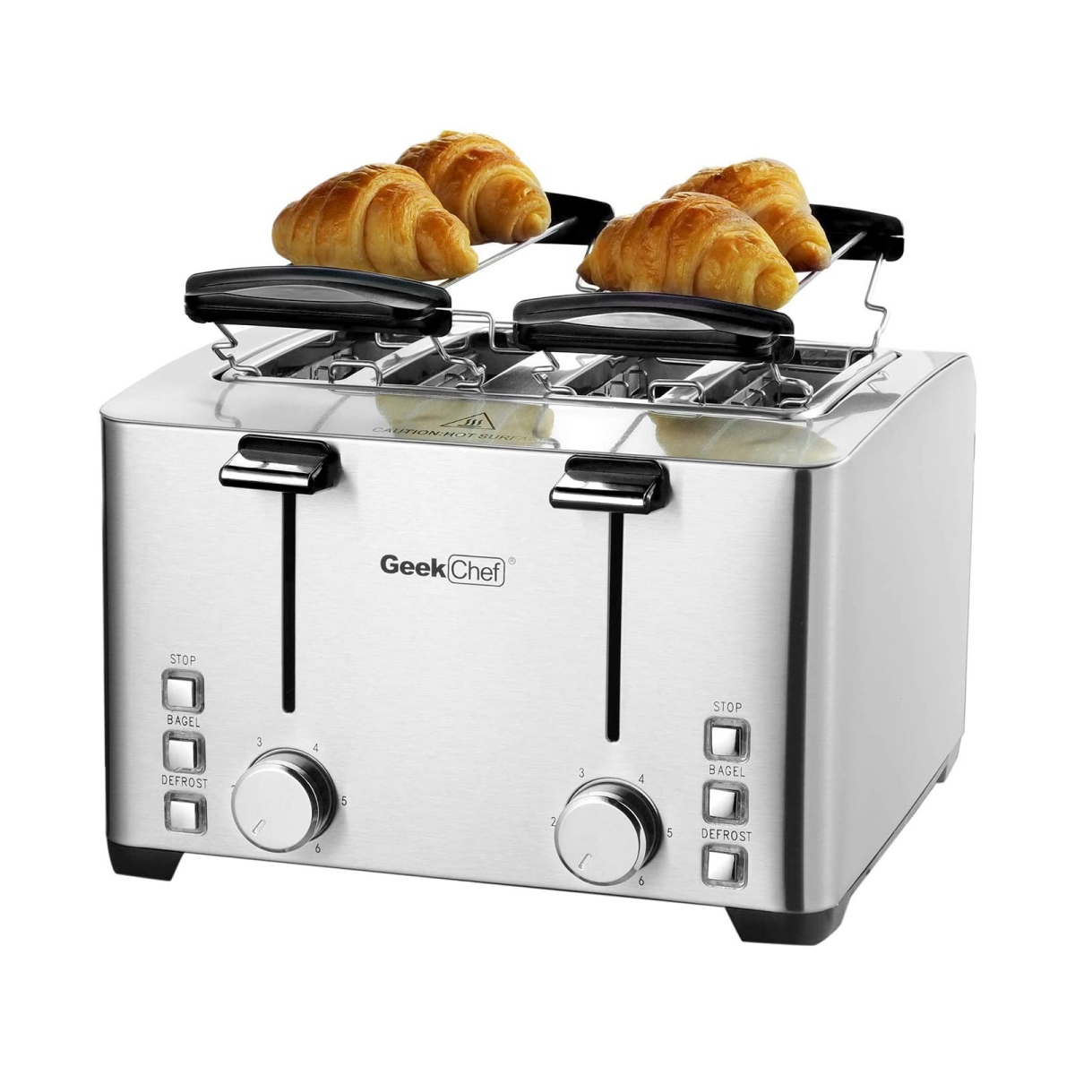 Picture of Geek Chef GTS4C 1500W 4 Slice Toaster with Warming Rack&#44; Stainless Steel
