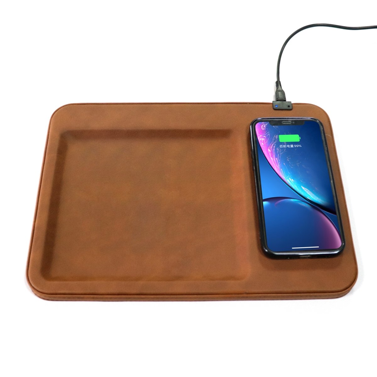 Picture of Zunammy ZTWC015BR Table Top Organiser Tray with Wireless Charging Pad, Brown