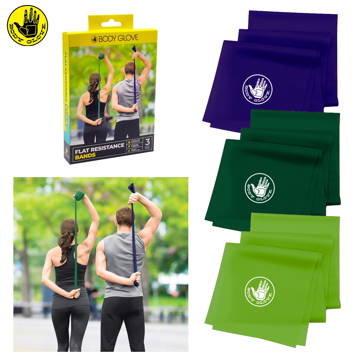 Picture of Body Glove BG-RB301-222 3 PACK Flat Resistance Bands