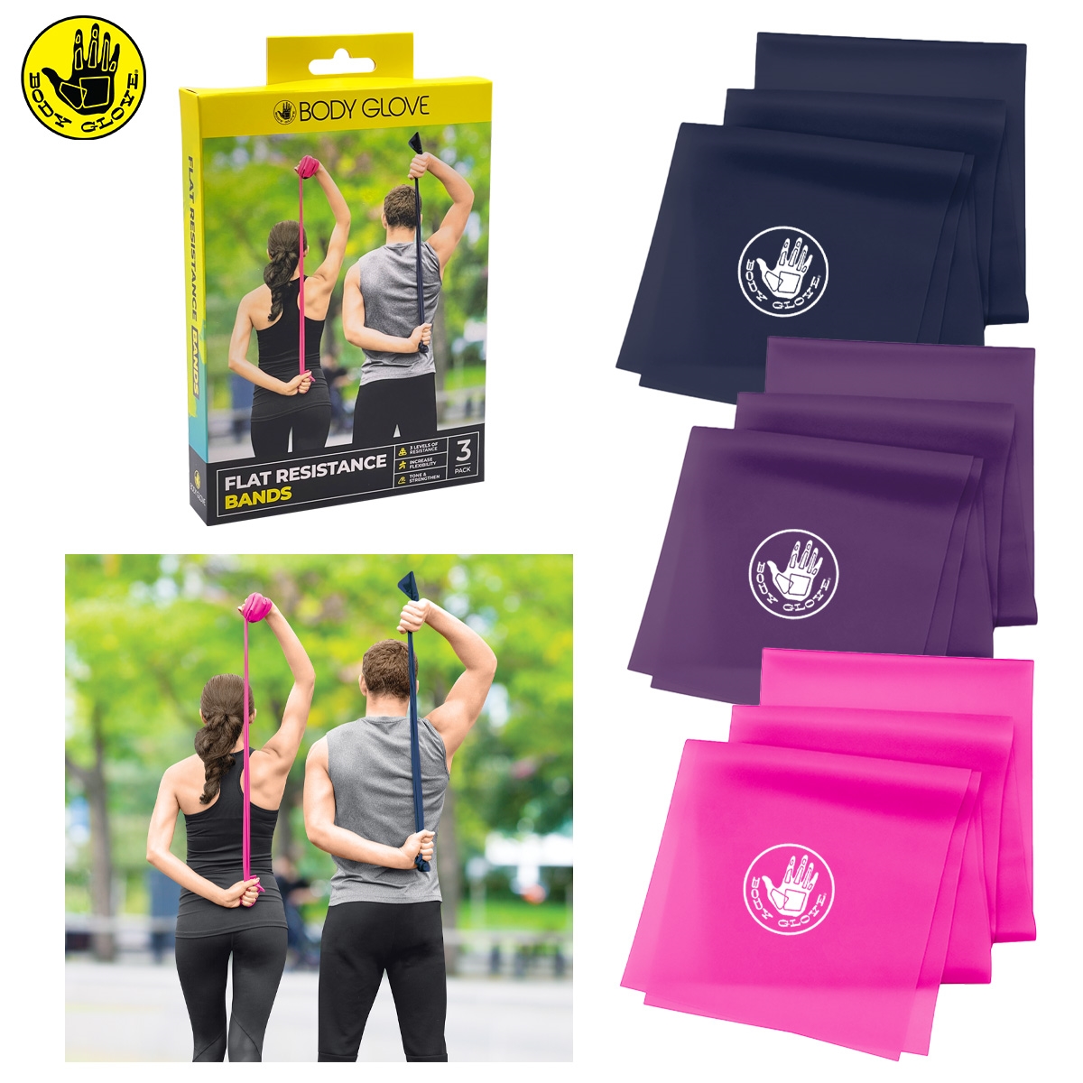 Picture of Body Glove BG-RB301-333 3 PACK Flat Resistance Band