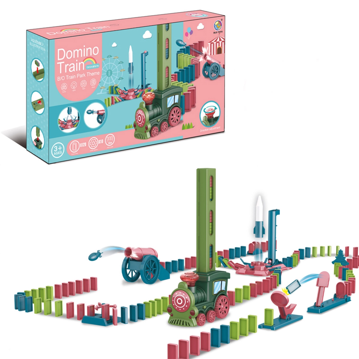 Picture of Zummy FS1155-M2 Domino Train Park Set with Lights and Sound - 120 Pieces