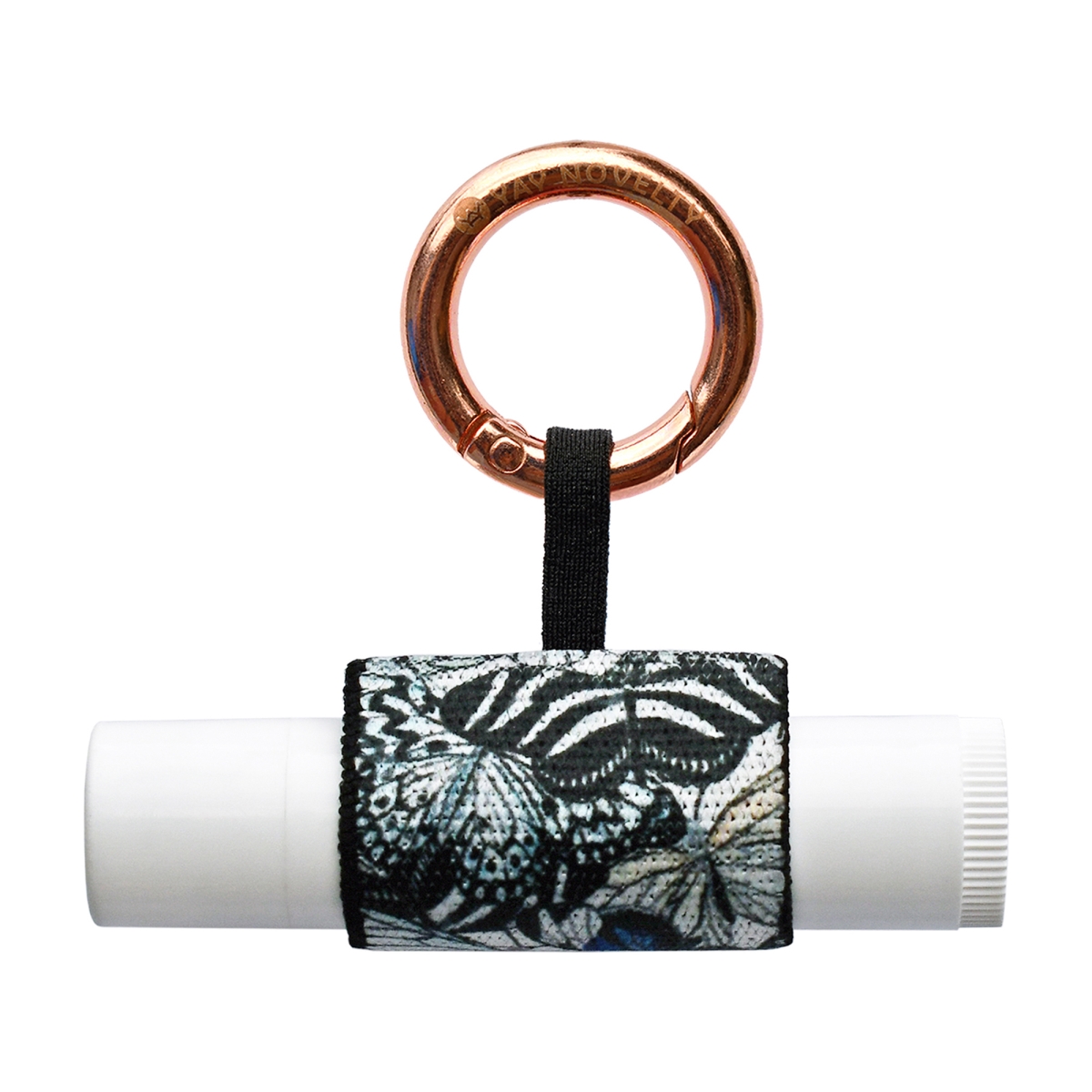 3526 Eco-Friendly Chap Stick Stylish Lip Balm Holder Keychain - Black Butterfly