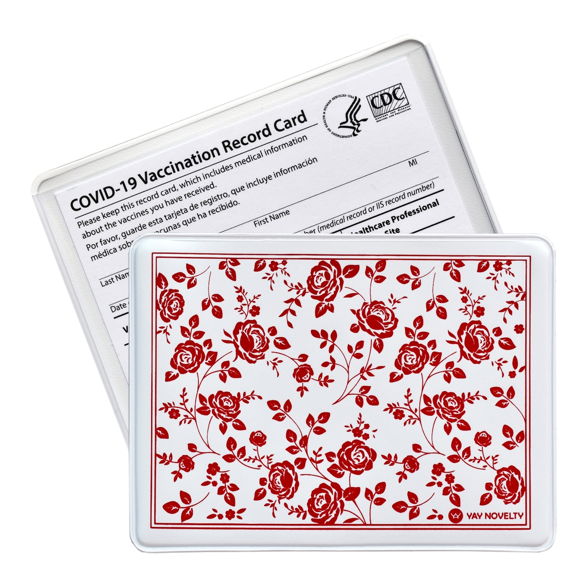 144 4.25 x 3.13 in. Stylish Vinyl Card Holder Protector for Vaccine & Medicare Card - Vintage Red Rose