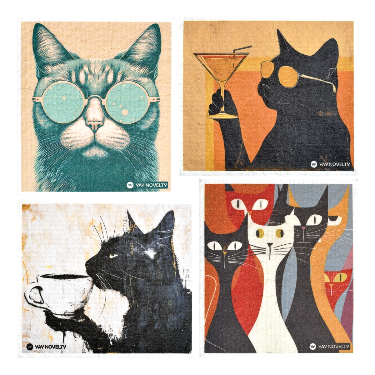 Picture of Yay Novelty 3707 Eco Friendly Swedish Dishcloth for Kitchen, Cool Cat - Pack of 12