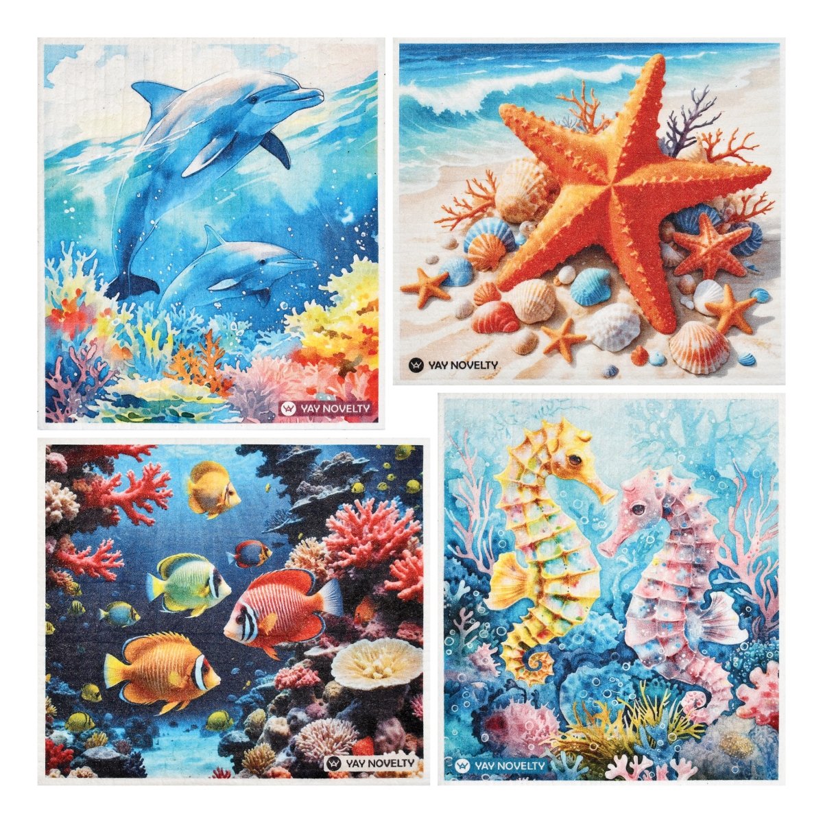 Picture of Yay Novelty 3718 Eco Friendly Swedish Dishcloth for Kitchen&#44; Sea Creatures - Pack o12