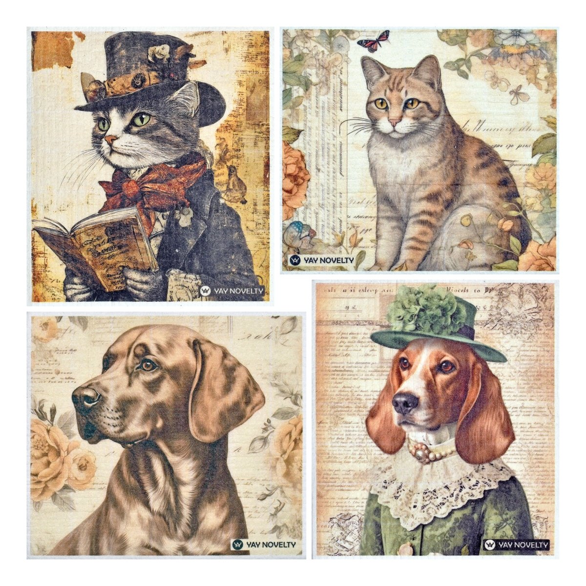 Picture of Yay Novelty 3719 Eco Friendly Swedish Dishcloth for Kitchen&#44; Vintage Pets - Pack of 12