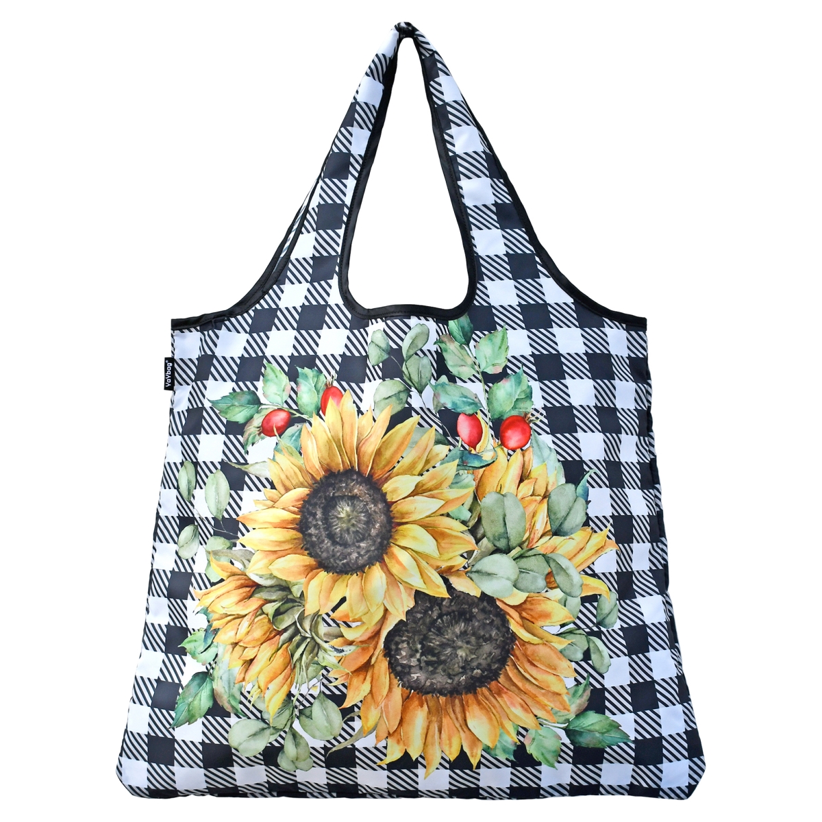 J4431 Jumbo Eco Friendly Stylish Tote Large Excellent Versatile Reusable Shopping Bag - Gingham Sunflower