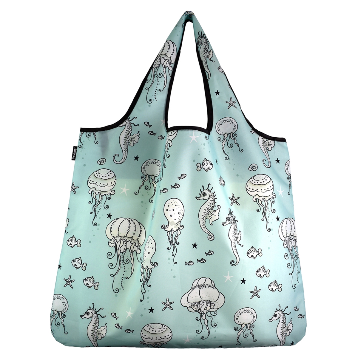J4399 Jumbo Eco Friendly Stylish Tote Large Excellent Versatile Reusable Shopping Bag - Jellyfish Seahorses
