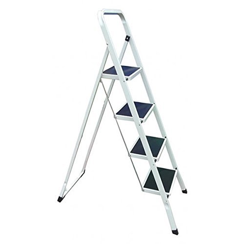 1625-12 4-Steps Folding Lightweight Step Ladder, Step Stool with Rail - White & Black